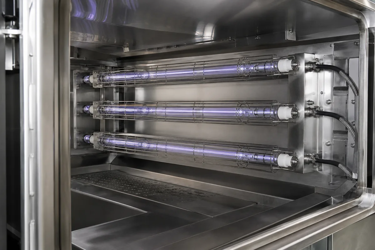 UV-C-Entkeimungslampe in einer industriellen Fertigungsumgebung