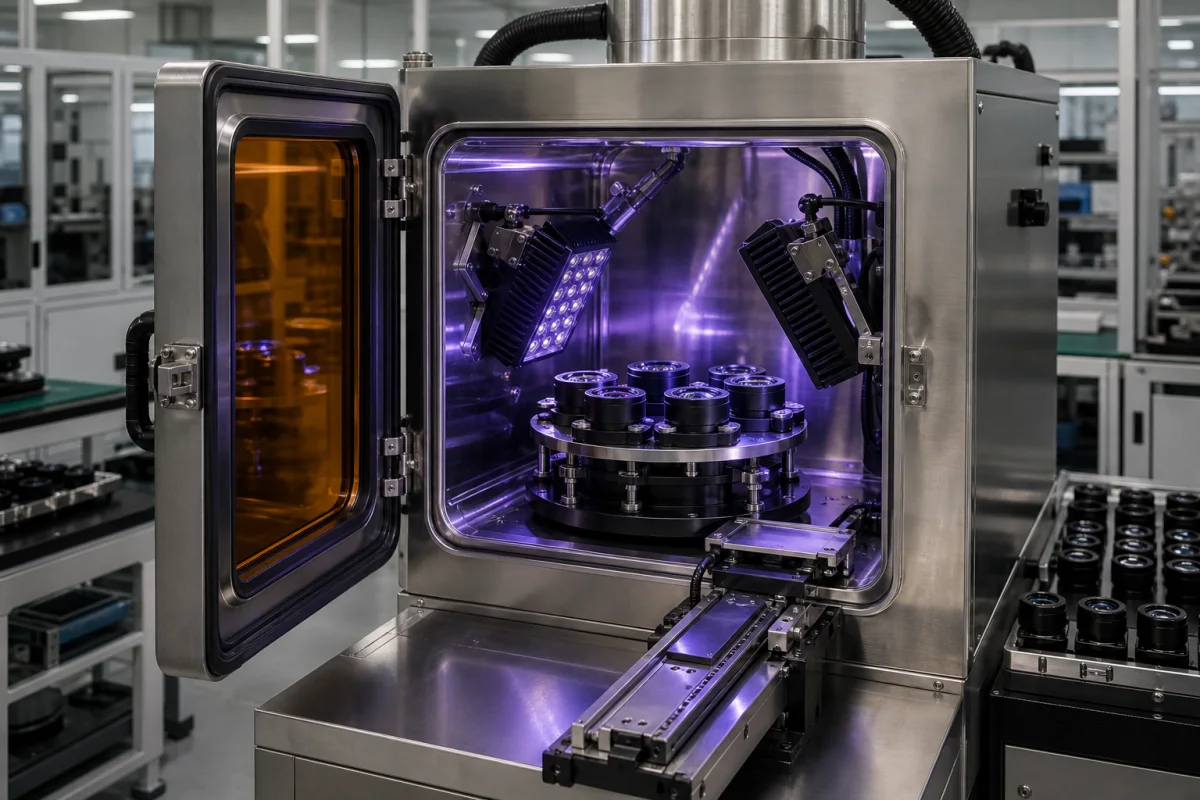 UV-Härtungskammer in einer industriellen Fertigungsumgebung