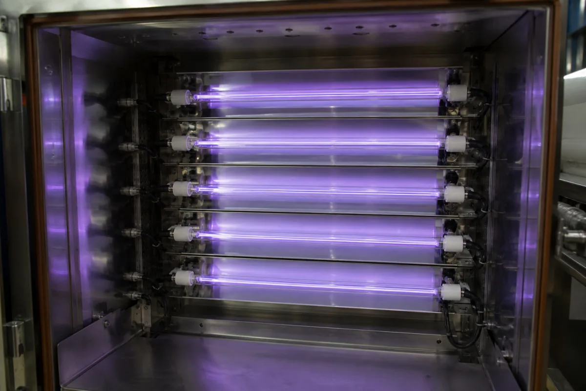 UV-Lampenarray in einer industriellen Fertigungsumgebung