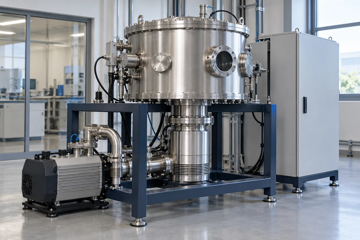 Vacuum coating chamber with a turbomolecular pump and a separate backing pump