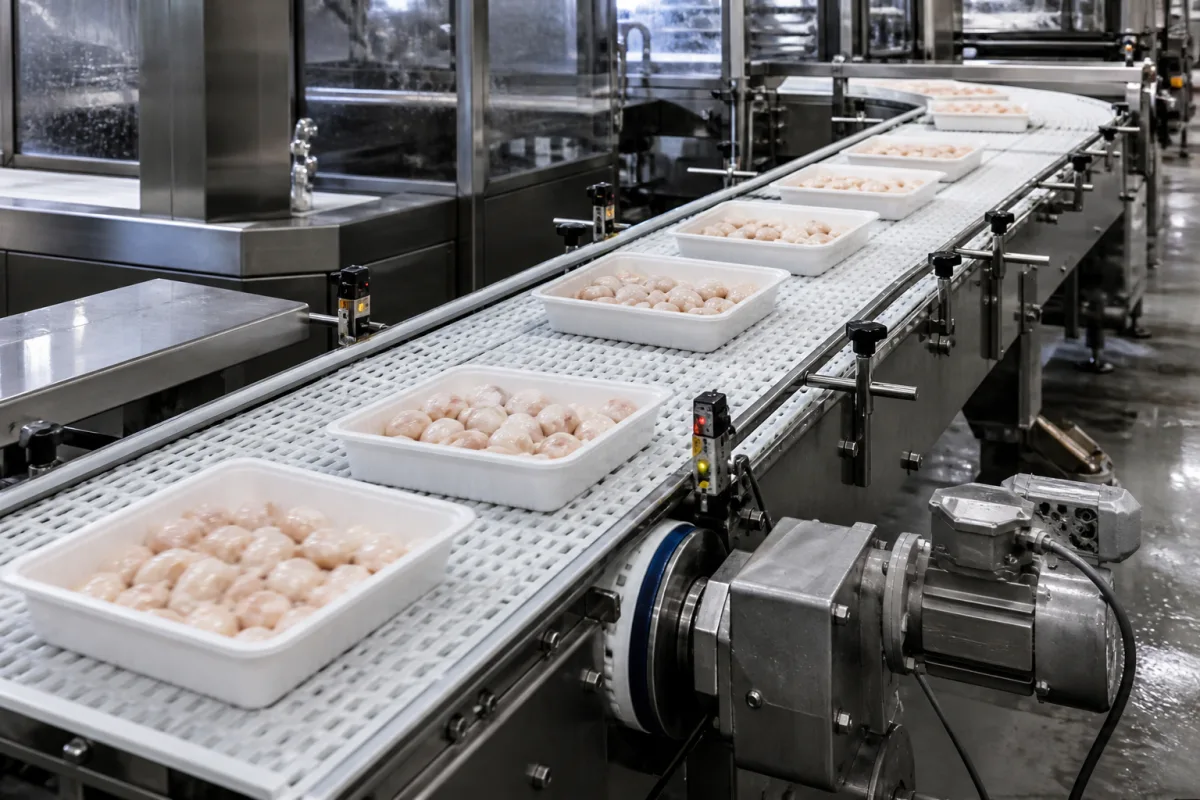 Förderband mit variabler Geschwindigkeit in einer industriellen Fertigungsumgebung