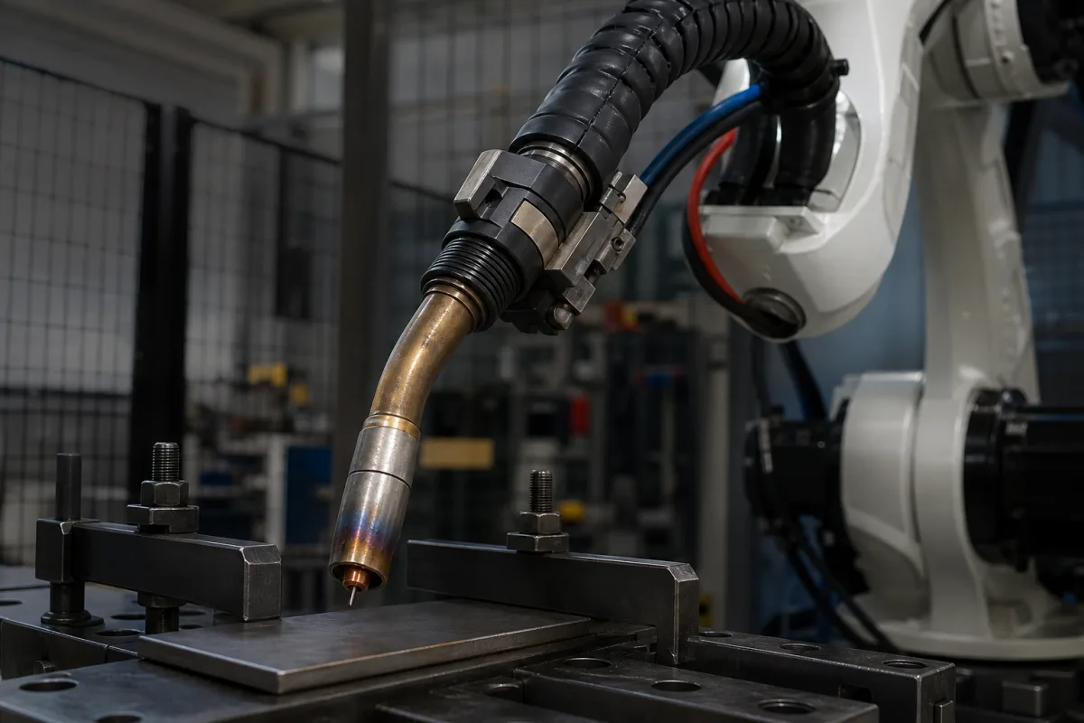 Schweißbrenner in einer industriellen Fertigungsumgebung